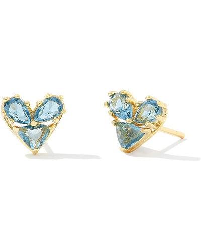 Kendra Scott Katy Heart Gold Stud Earrings in Teal Glass