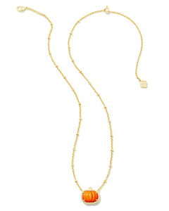Kendra Scott Pumpkin Gold Short Pendant Necklace in Orange Mother of Pearl