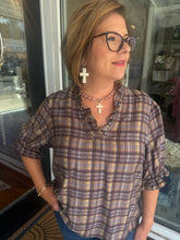 Load image into Gallery viewer, Diana Plaid Ruffle Top - Blue/Brown