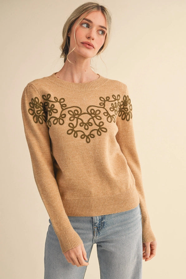 Fall Whimsy Knit Sweater - Taupe Olive