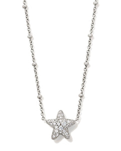 Kendra Scott Jae Silver Star Pave Short Pendant Necklace in White Crystal