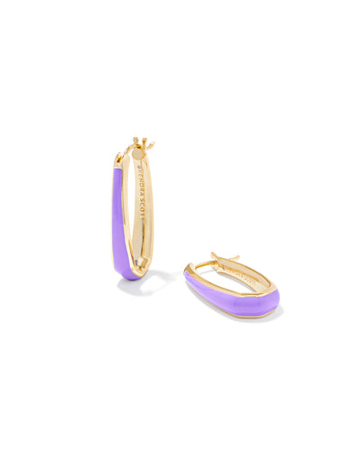 Kendra Scott Kelsey Gold Hoop Earrings in Purple Enamel