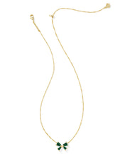 Load image into Gallery viewer, Kendra Scott Blair Gold Bow Small Short Pendant Necklace in Emerald Drusy