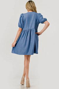 Maggie Bow Dress - Denim Blue