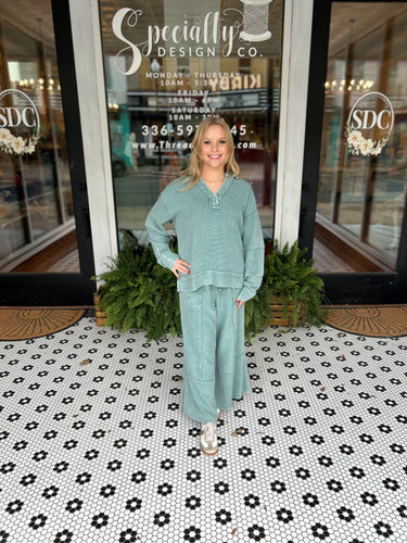 Asher Thermal Knit Pullover - Faded Teal