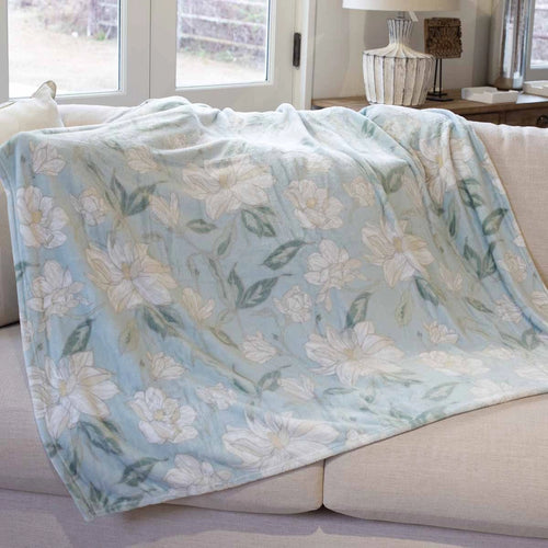 Misty Blue Magnolia Throw Blanket