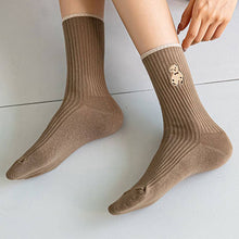 Load image into Gallery viewer, Brown Bear Embroidery Cotton Crew Socks - Beige