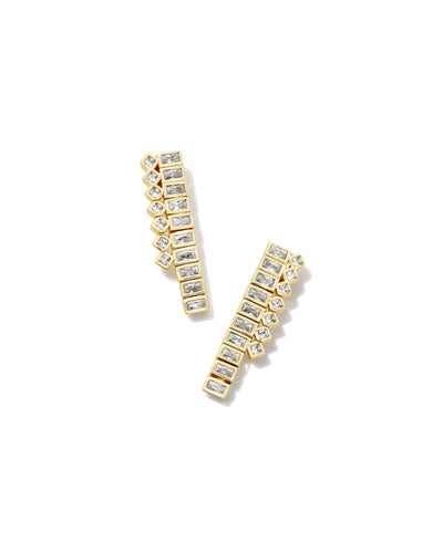 Kendra Scott Gracie Gold Tennis Linear Earrings in White Crystal