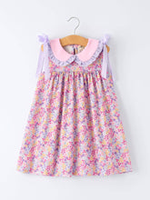 Load image into Gallery viewer, Summer Purple Floral Bow Ruffle Girls Dress