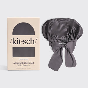 Kitsch Adjustable Oversized Satin Bonnet - Charcoal