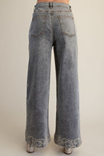 Load image into Gallery viewer, Floral Cross Stitch Pants - Stone Washed Denim