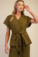 Load image into Gallery viewer, Allie Wrap Waist Tie Top - Olive