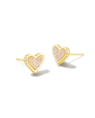 Kendra Scott Framed Ari Heart Gold Stud Earrings in Iridescent Drusy