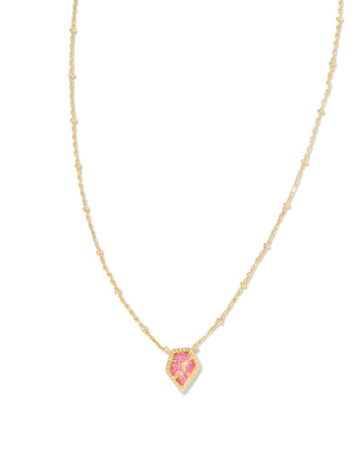 Kendra Scott Framed Gold Tess Satellite Short Pendant Necklace in Luster Rose Pink