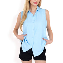 Load image into Gallery viewer, Sleeveless Button Top -White