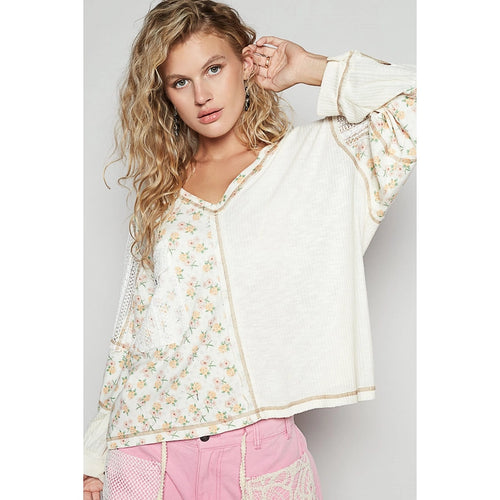 Dahlia Mix Print Top - Eggshell
