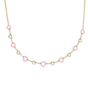 Load image into Gallery viewer, Kendra Scott Haisley Heart Gold Strand Necklace in Pink Pearlescent Enamel