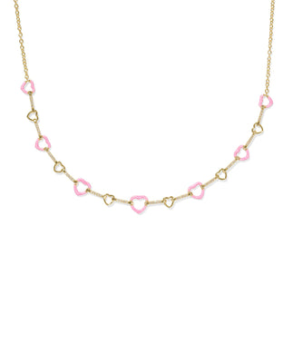 Kendra Scott Haisley Heart Gold Strand Necklace in Pink Pearlescent Enamel