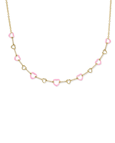 Kendra Scott Haisley Heart Gold Strand Necklace in Pink Pearlescent Enamel