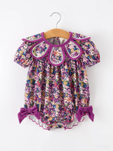 Load image into Gallery viewer, Purple Floral Bow Petals Collar Girls Romper