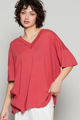 Mabel V-Neck Tee - Tomato