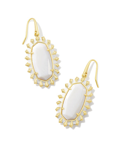 Kendra Scott Dani Gold Color Burst Frame Drop Earrings in White Mother of Pearl