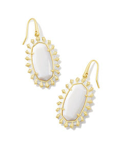 Kendra Scott Dani Gold Color Burst Frame Drop Earrings in White Mother of Pearl