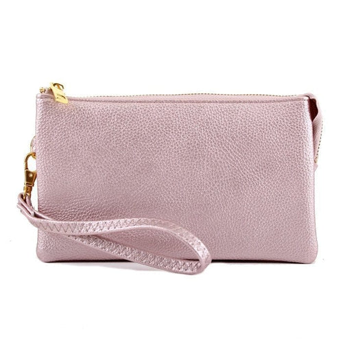 3 Compartment Crossbody/Wristlet- Metallic Pink