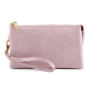 3 Compartment Crossbody/Wristlet- Metallic Pink