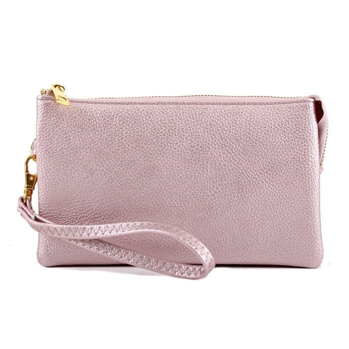 3 Compartment Crossbody/Wristlet- Metallic Pink