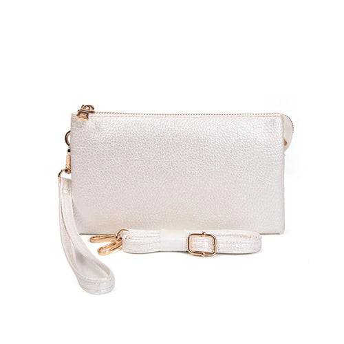3 Compartment Crossbody/Wristlet- Metallic Ivory