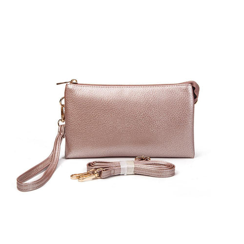 3 Compartment Crossbody/Wristlet- Metallic Blush