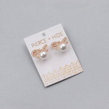 Load image into Gallery viewer, Pierce + Hide Pearl Bow Statement Stud Earrings