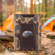 Load image into Gallery viewer, Mallard Men's Magnetic Front Pocket Old School Camo Leather Wallet.: Brown/Tan Camo