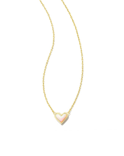 Kendra Scott Framed Ari Heart Short Gold Pendant Necklace in White Opalescent Resin