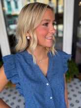Load image into Gallery viewer, Swiss Dot Button Up - Heathered Blue