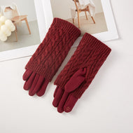 Cuffed Cable Knit Gloves - Burgundy