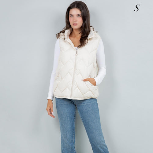 Chevron Quilted Puffer Vests - White