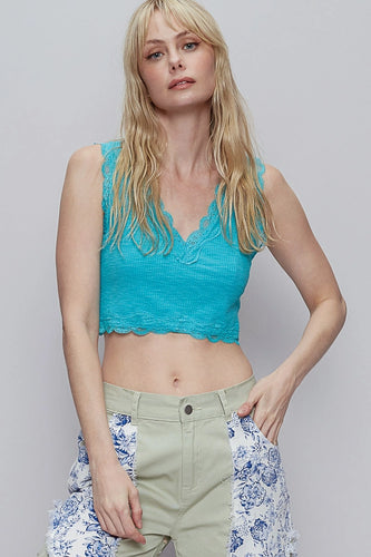 Sweet Lace Cropped Tank - Aqua