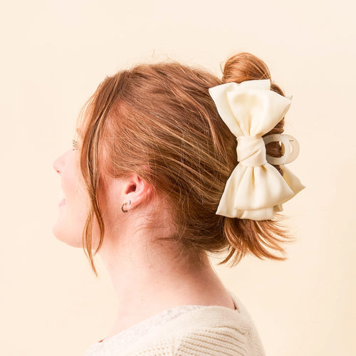 The Darling Effect Satin Bow Claw Clip - Cream