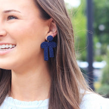 Load image into Gallery viewer, Pierce + Hide Beaded Bow Drop Earrings - Navy