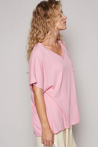 Andie V-Neck Pocket Tee - Cloud Pink