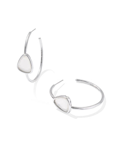 Kendra Scott Margot Vintage Silver Hoop Earrings in Ivory Mother of Pearl