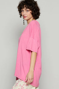 Mabel V-Neck Tee - Barbie Pink