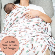 Load image into Gallery viewer, Choo Choo Crew Muslin Swaddle Blanket