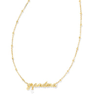 Load image into Gallery viewer, Kendra Scott Grandma Script Gold Pendant Necklace in White Pearl