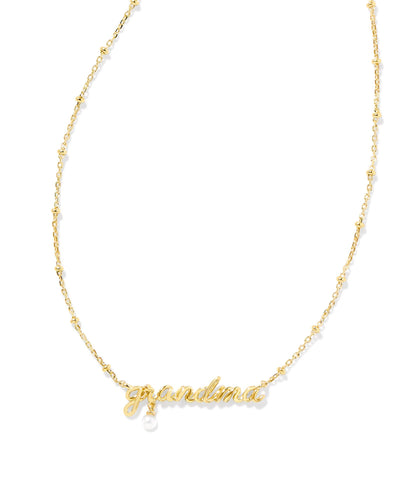 Kendra Scott Grandma Script Gold Pendant Necklace in White Pearl
