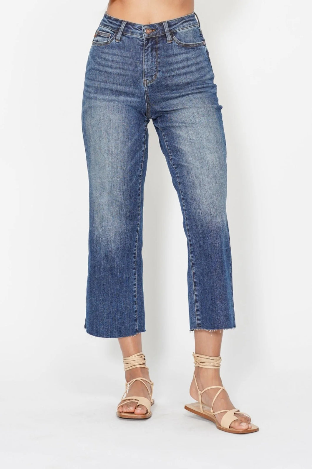 Judy Blue HW Back Pocket Embroidery Crop Wide Leg Jean