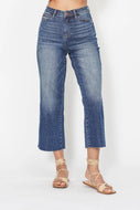 Judy Blue HW Back Pocket Embroidery Crop Wide Leg Jean