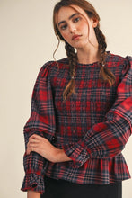 Load image into Gallery viewer, Plaid Tidings Peplum Top - Red